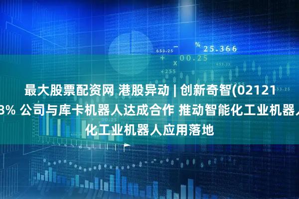 最大股票配资网 港股异动 | 创新奇智(02121)盘中涨超8% 公司与库卡机器人达成合作 推动智能化工业机器人应用落地