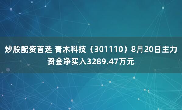 炒股配资首选 青木科技（301110）8月20日主力资金净买入3289.47万元